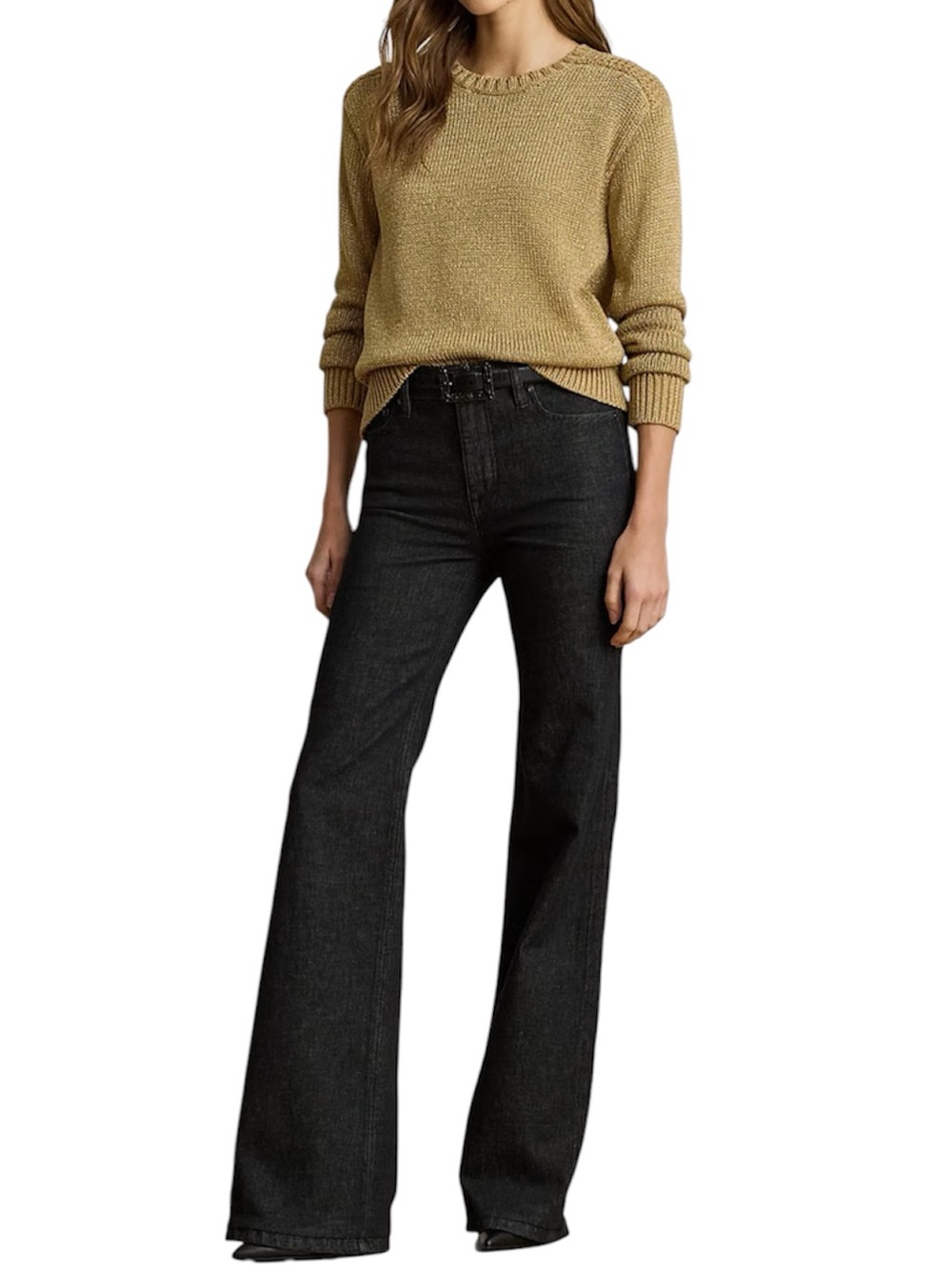 NWT! Lauren Ralph Lauren High Rise Flare Leg Jeans Size 16 x 32 Stretch Black